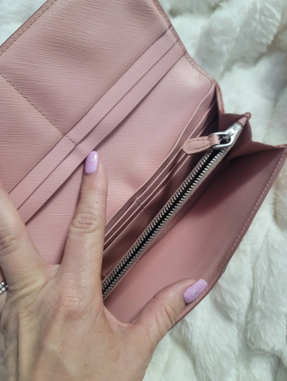 Prada Floral Continental Wallet made from pink Saffiano leather